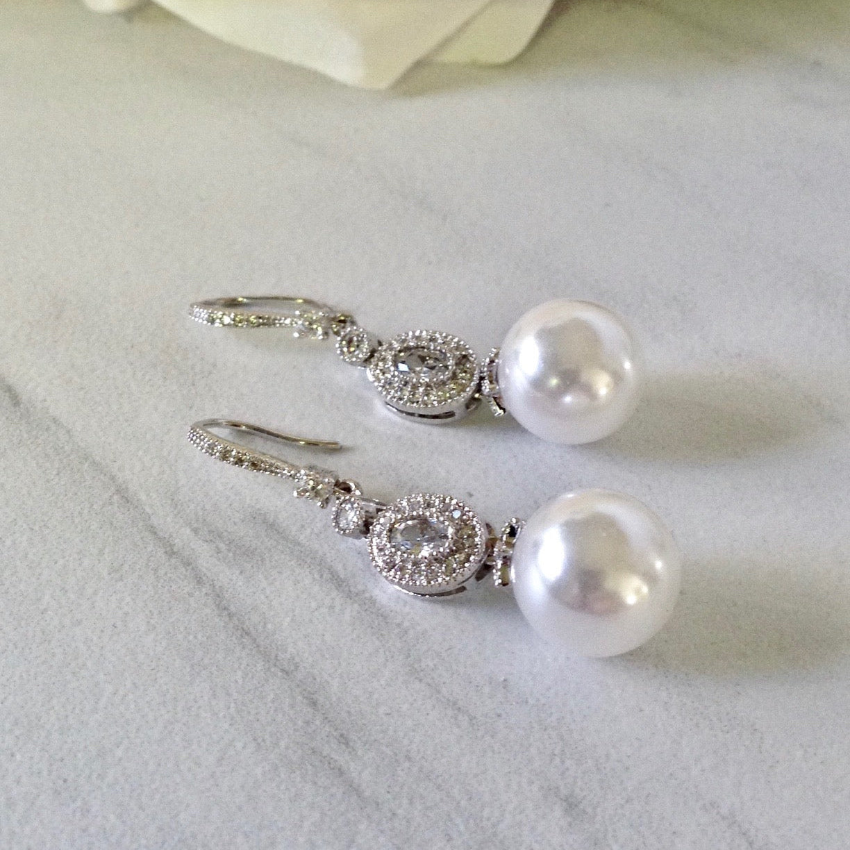 Madelynne - Pearl and Cubic Zirconia Bridal Earrings