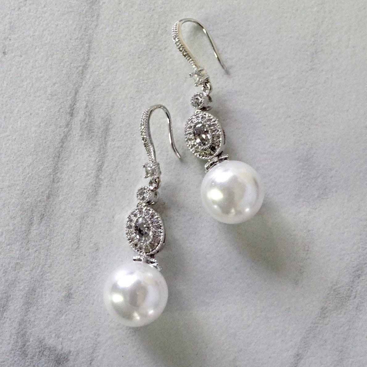 Madelynne - Pearl and Cubic Zirconia Bridal Earrings