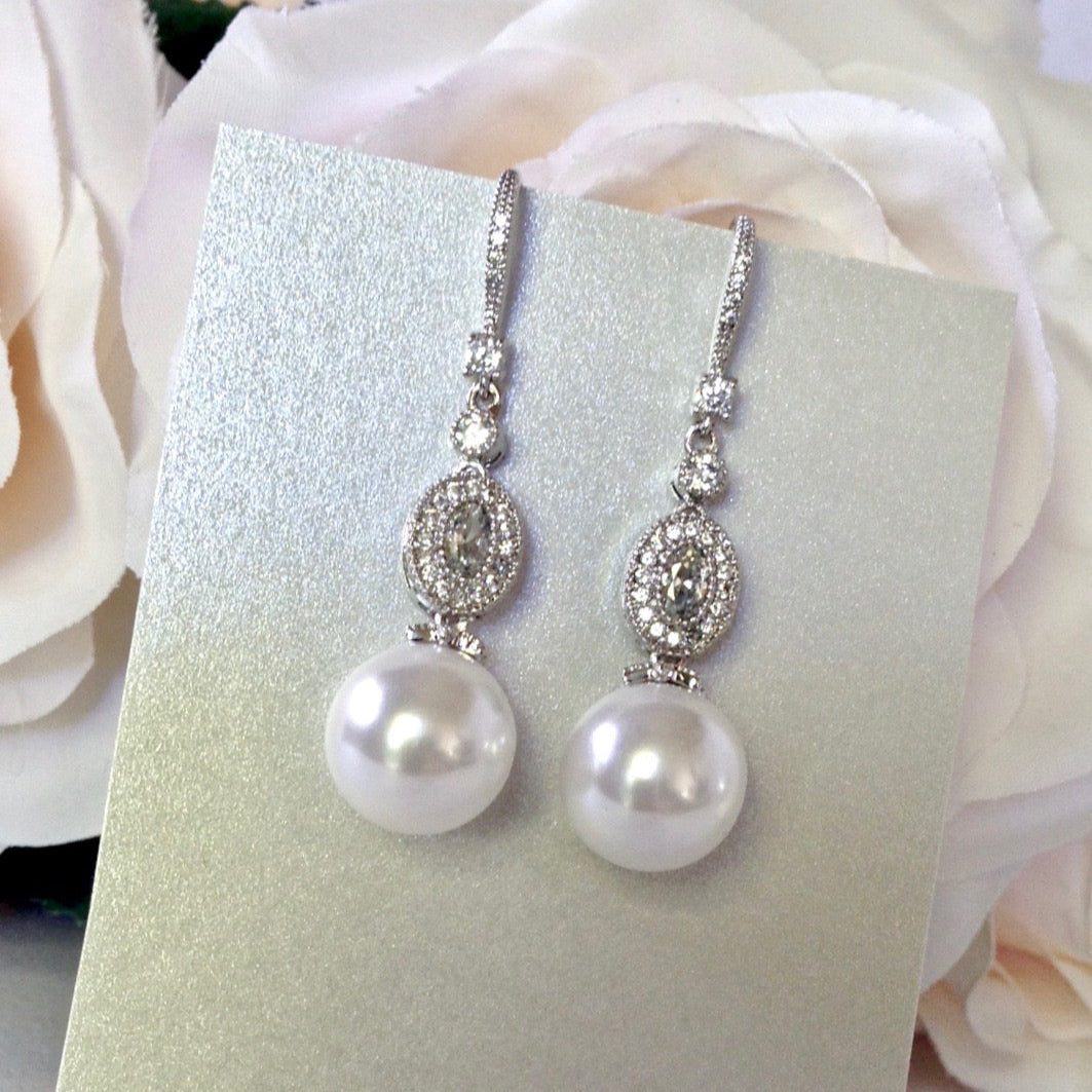 Madelynne - Pearl and Cubic Zirconia Bridal Earrings
