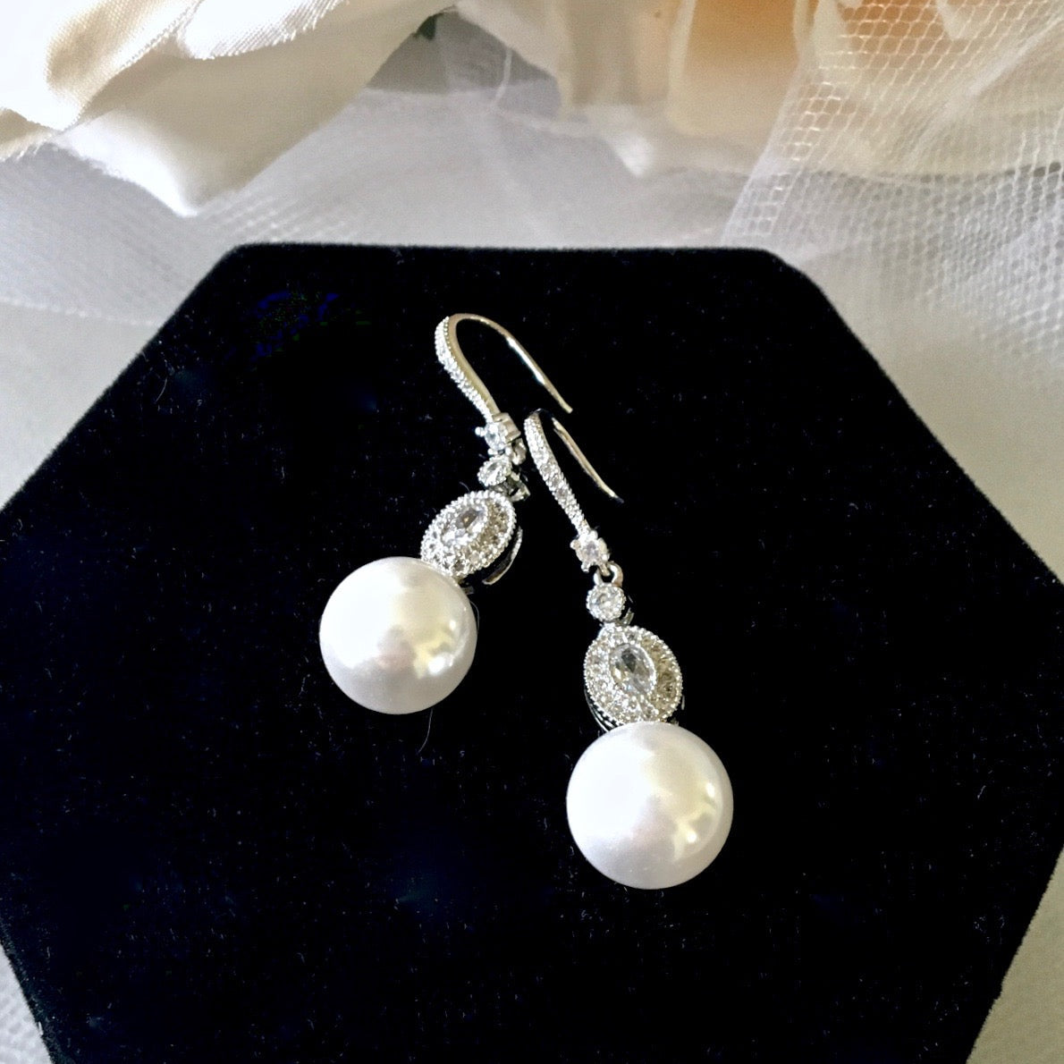 Madelynne - Pearl and Cubic Zirconia Bridal Earrings