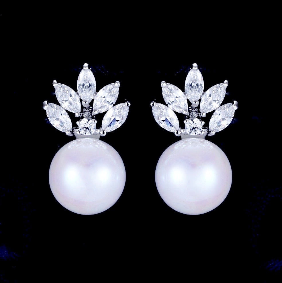 Catherine - Pearl and Cubic Zirconia Bridal Earrings