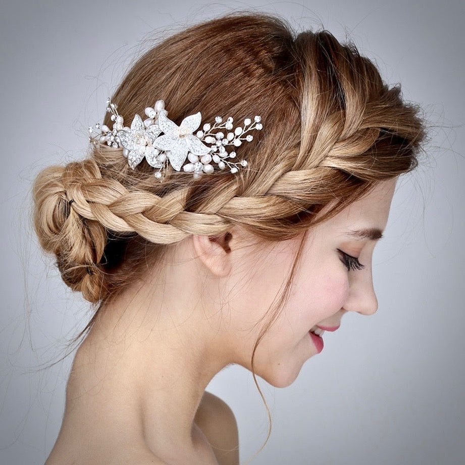Ellysia - Silver Pearl and Crystal Bridal Hair Comb