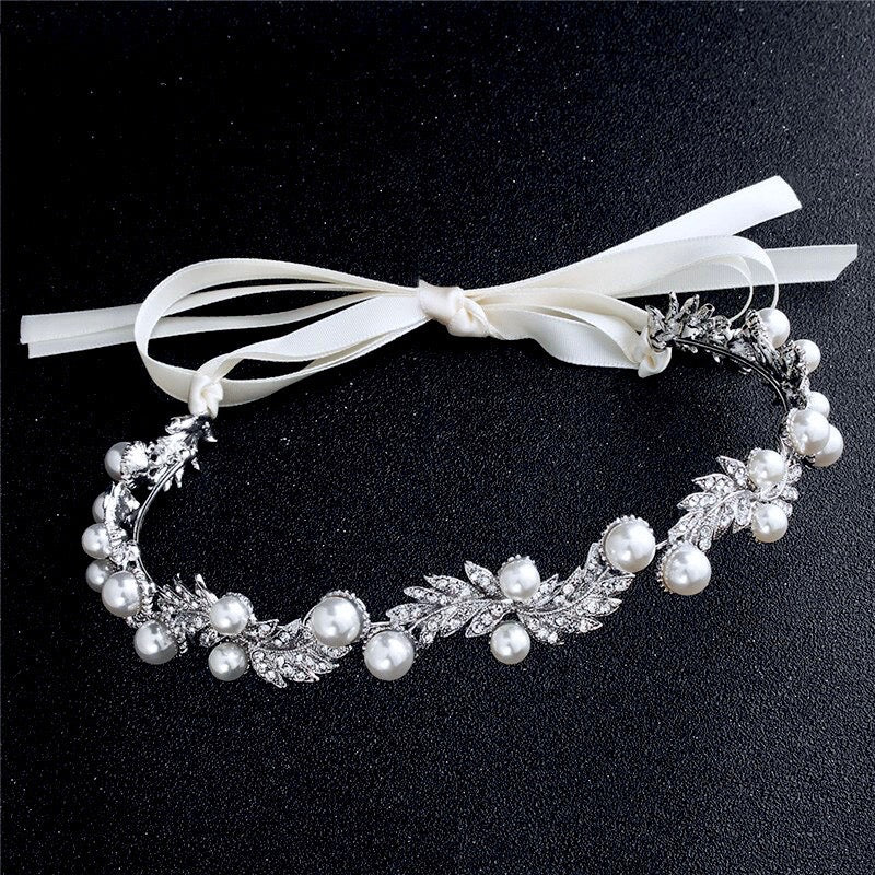 "Clarissa" - Silver Pearl and Crystal Bridal Headband