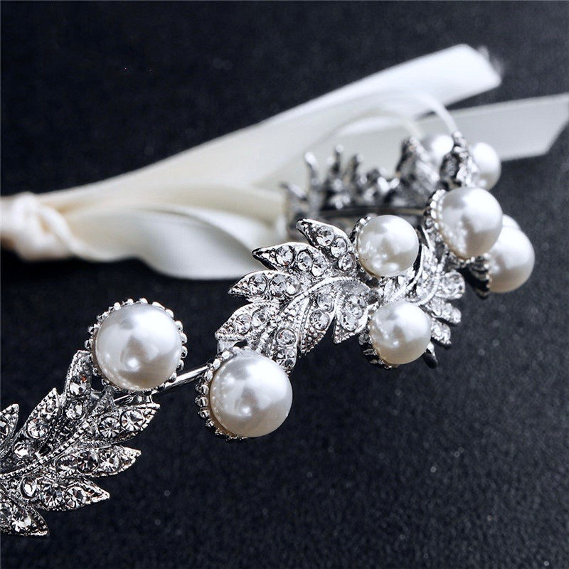 "Clarissa" - Silver Pearl and Crystal Bridal Headband