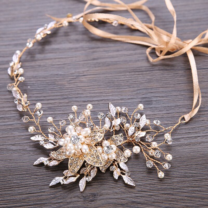 "Ellysia" - Pearl and Crystal Bridal Headband - Available in Silver, Rose Gold and Yellow Gold