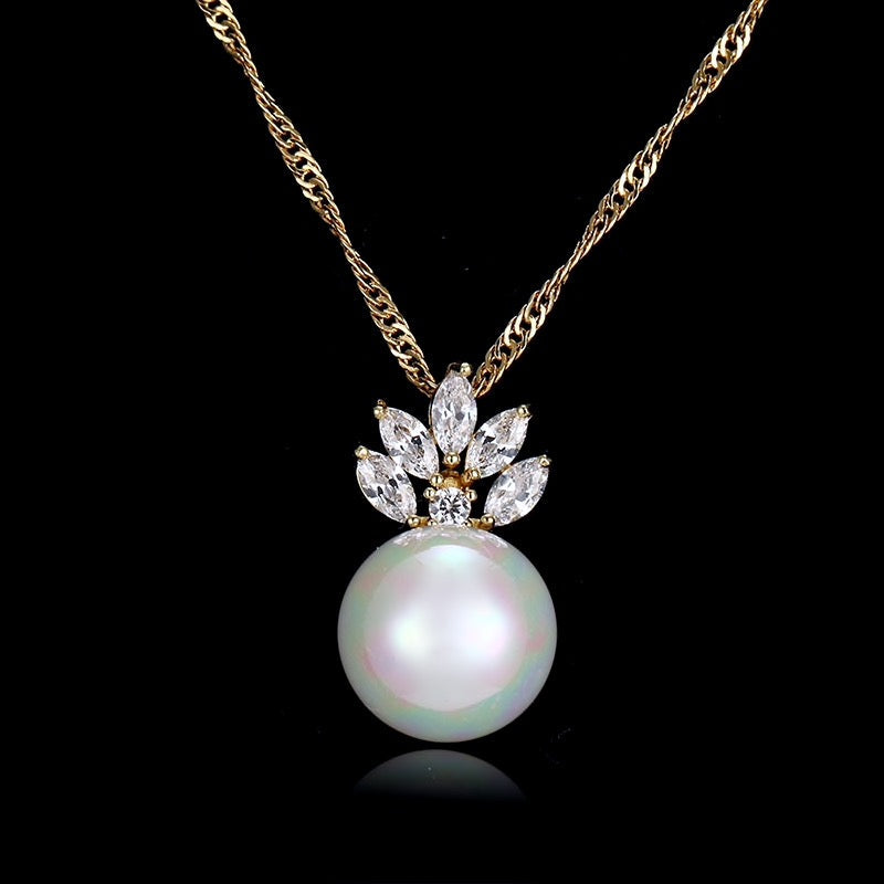 Catherine - Pearl and Cubic Zirconia Jewelry Set - Available in Silver and Gold