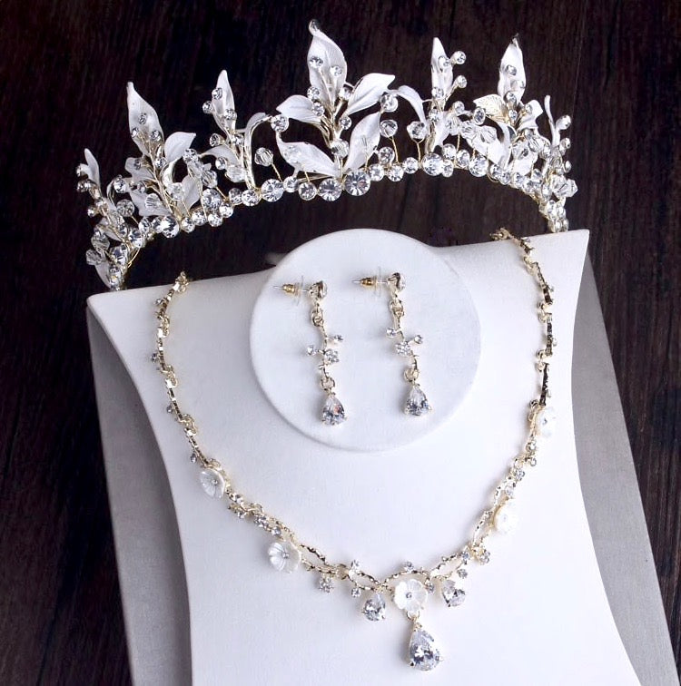"Kariyah" - Gold Bridal 3-Piece Jewelry Set With Tiara