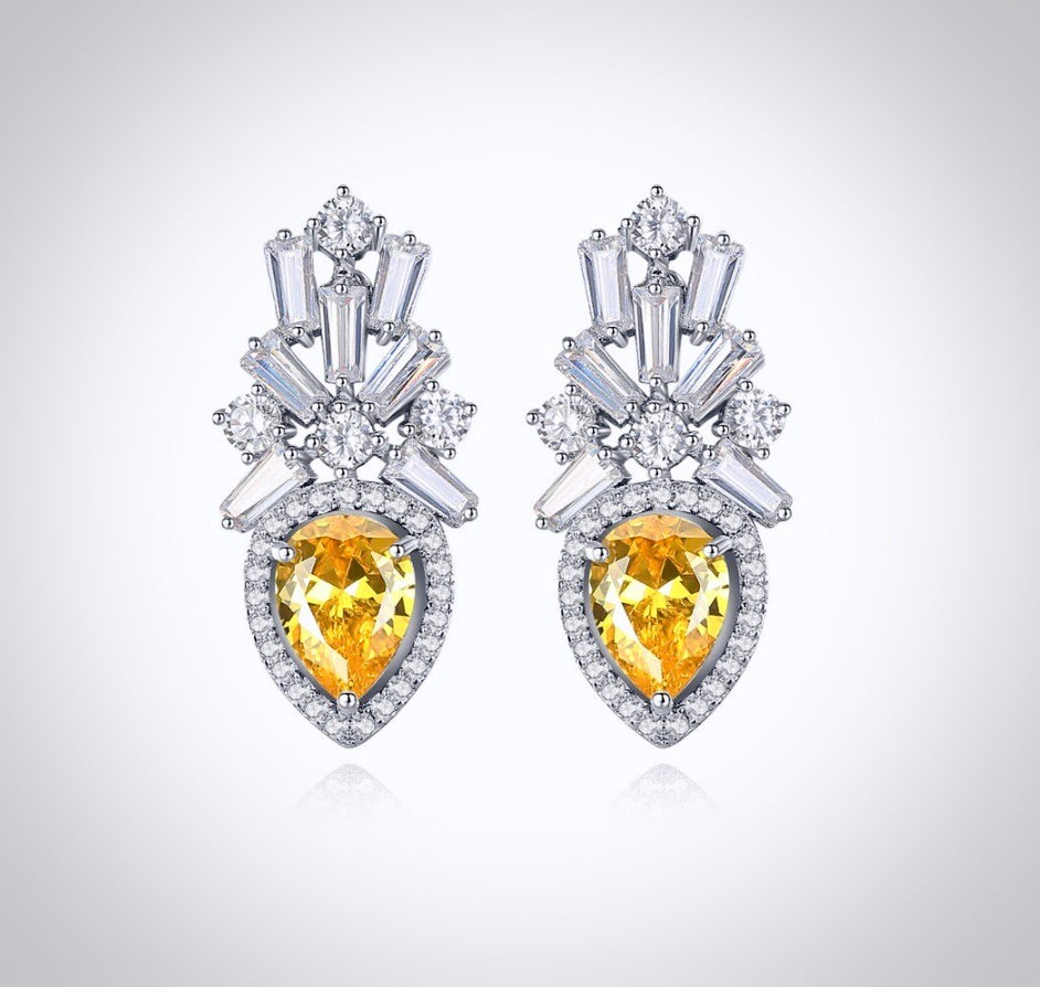 "Loulou" - Yellow Cubic Zirconia Bridal Earrings