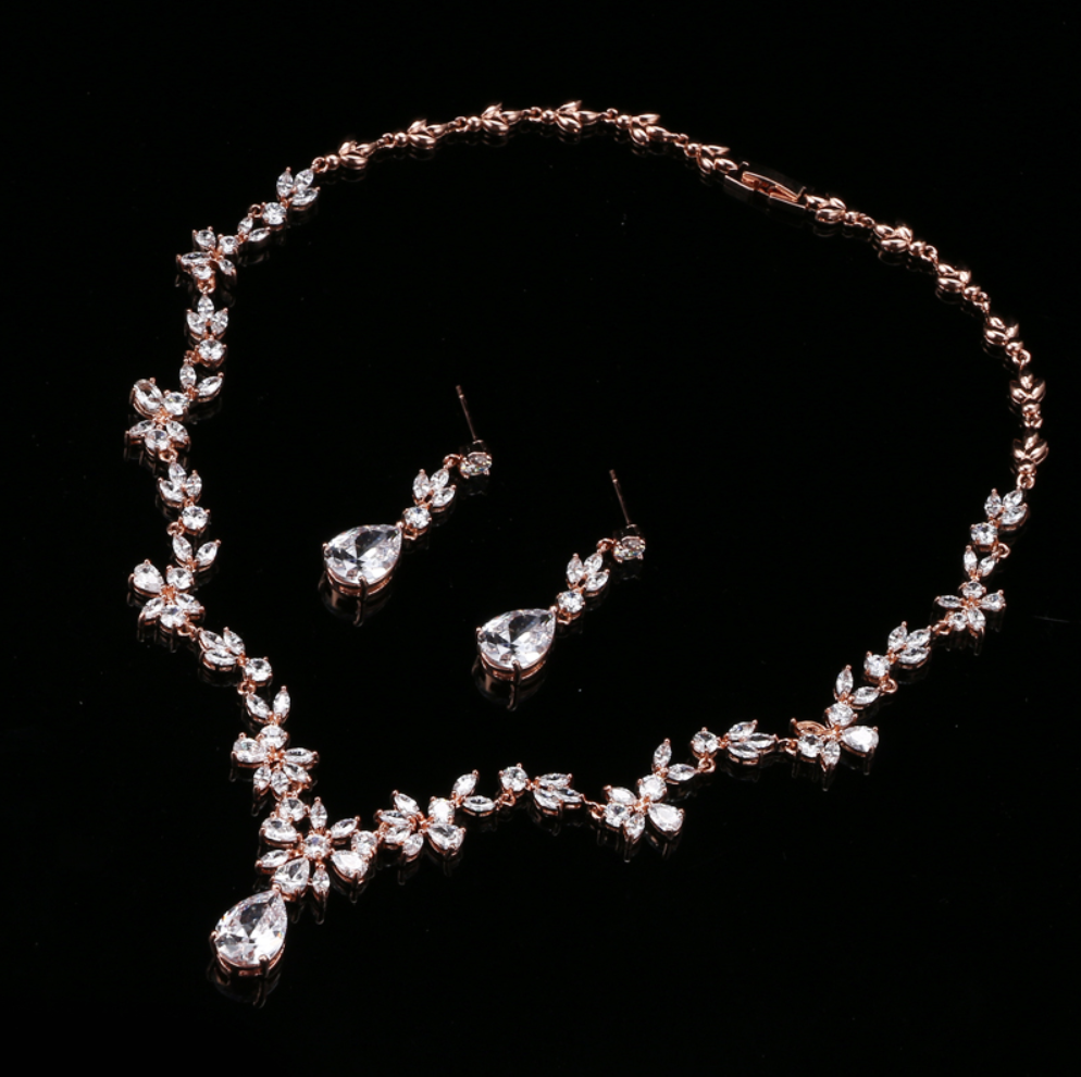 Amber - Cubic Zirconia Bridal Jewelry Set - Available in Silver, Yellow Gold and Rose Gold
