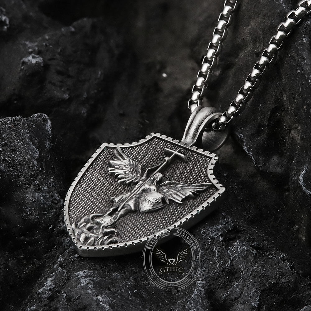 Angel Cross Shield Pure Tin Christ Necklace
