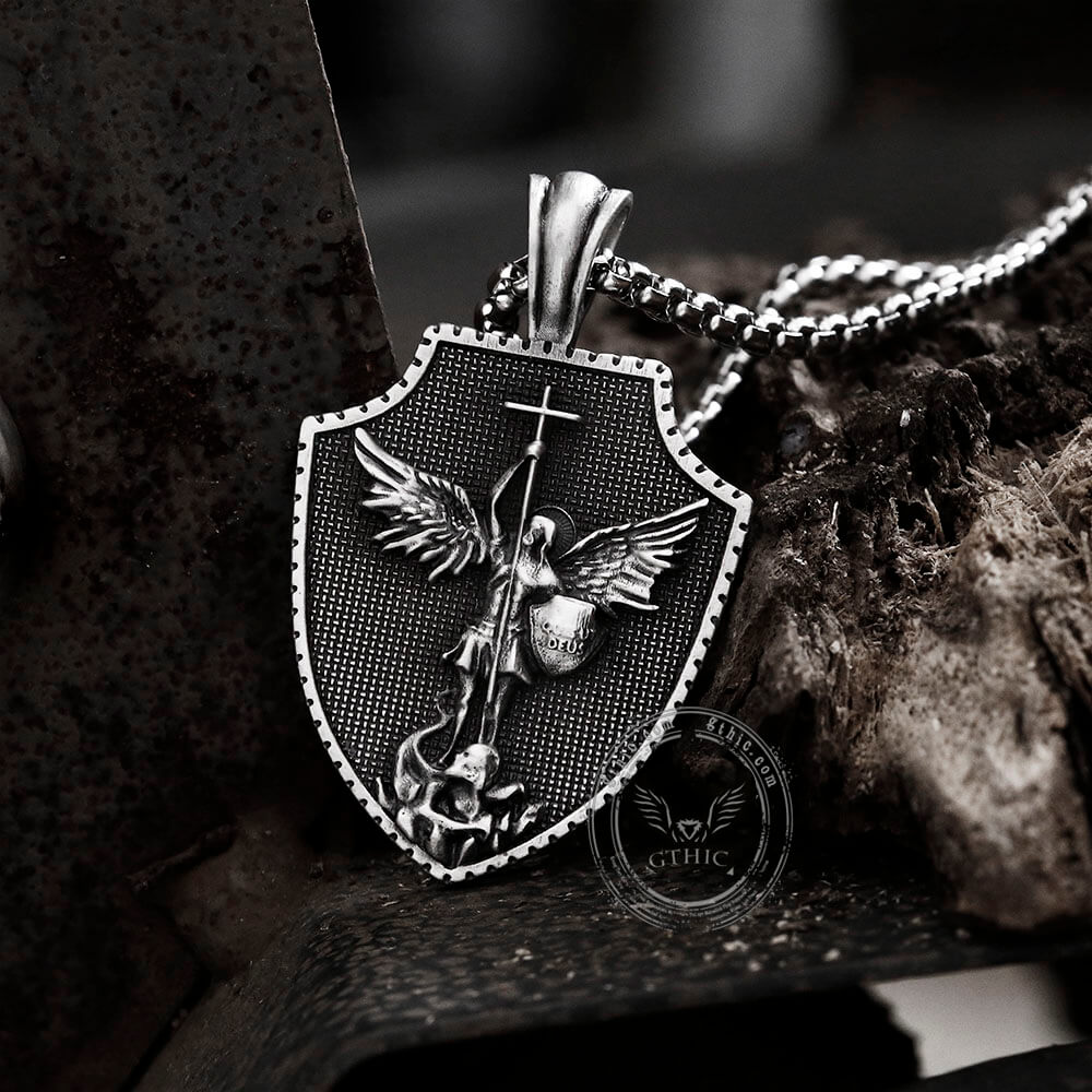 Angel Cross Shield Pure Tin Christ Necklace