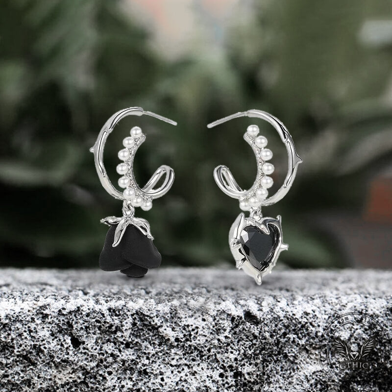 Asymmetric Heart Rose Zircon Stainless Steel Stud Earrings