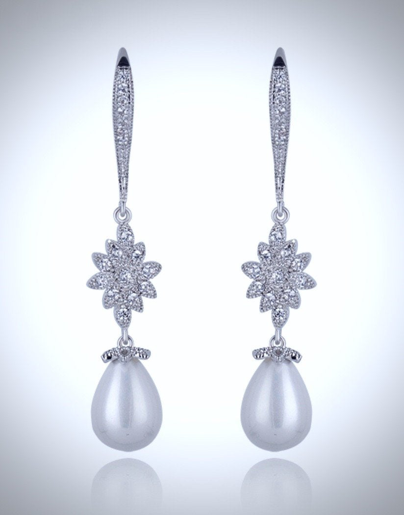 "Remi" - Pearl and Cubic Zirconia Bridal Earrings