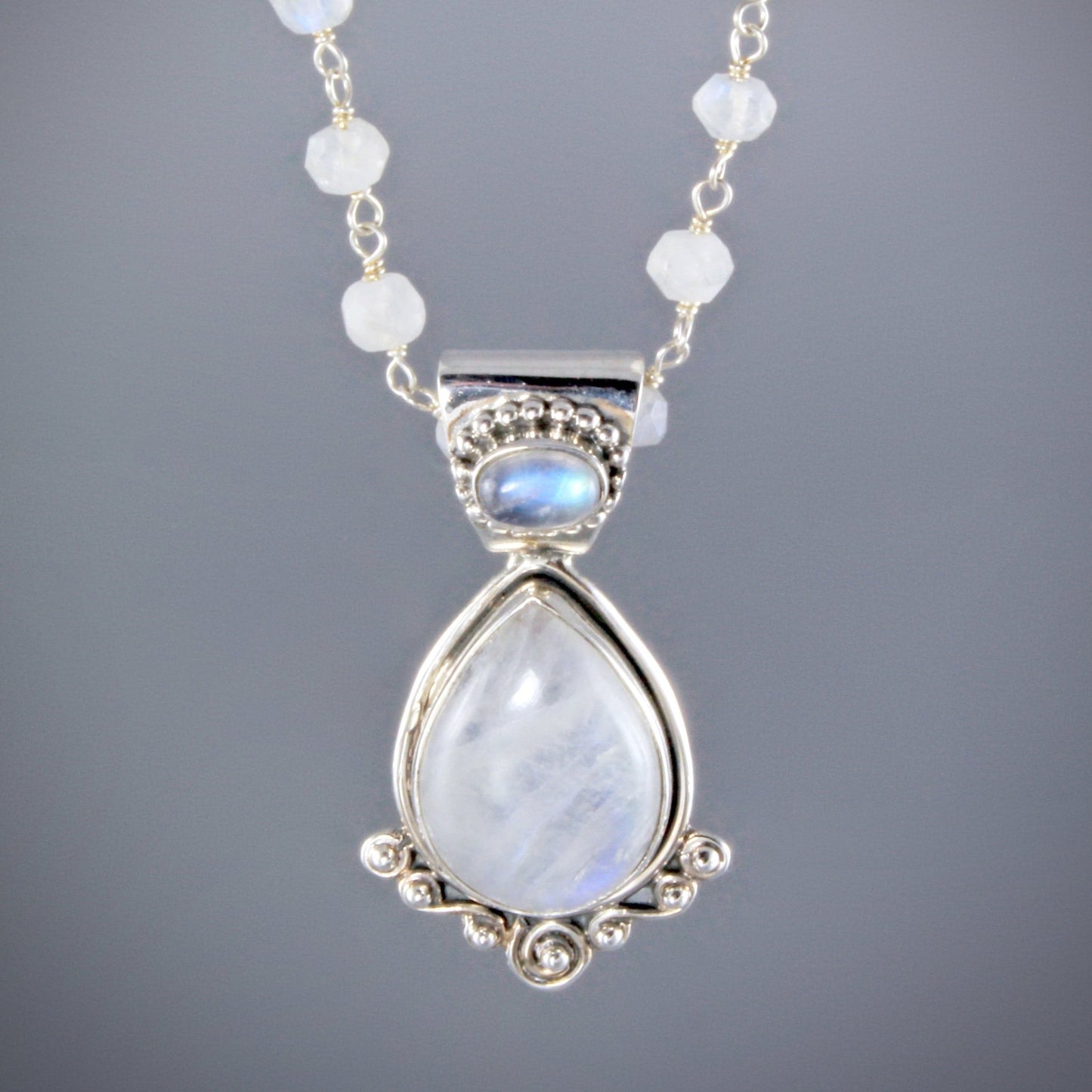 "Esther" - Rainbow Moonstone Bridal Necklace and Earrings Set