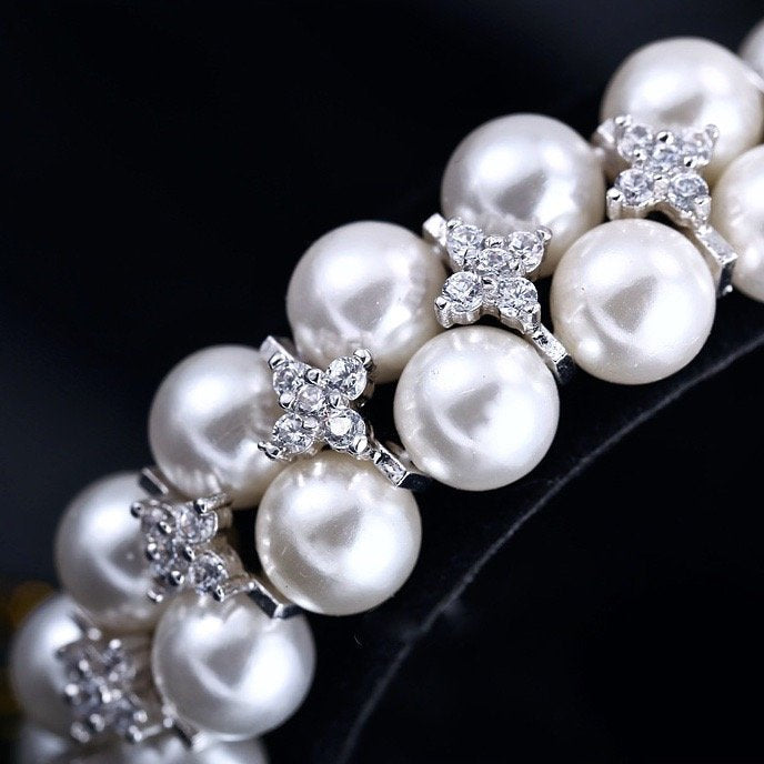Katelyn - Pearl and Cubic Zirconia Bridal Bracelet