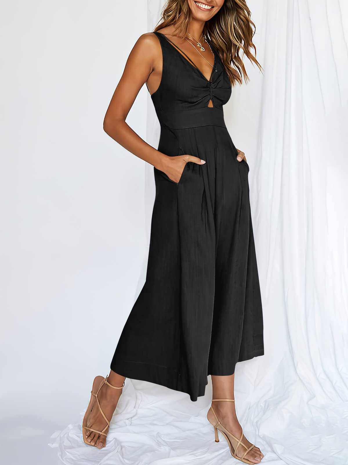 Ladies String Shoulder Overall Sleeveless Jumpsuit 2387