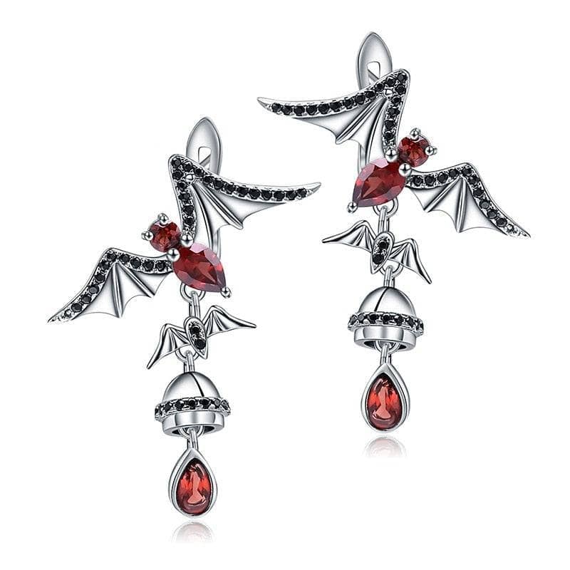 Bat Shaped Natural Garnet Vintage Gothic Punk Earrings