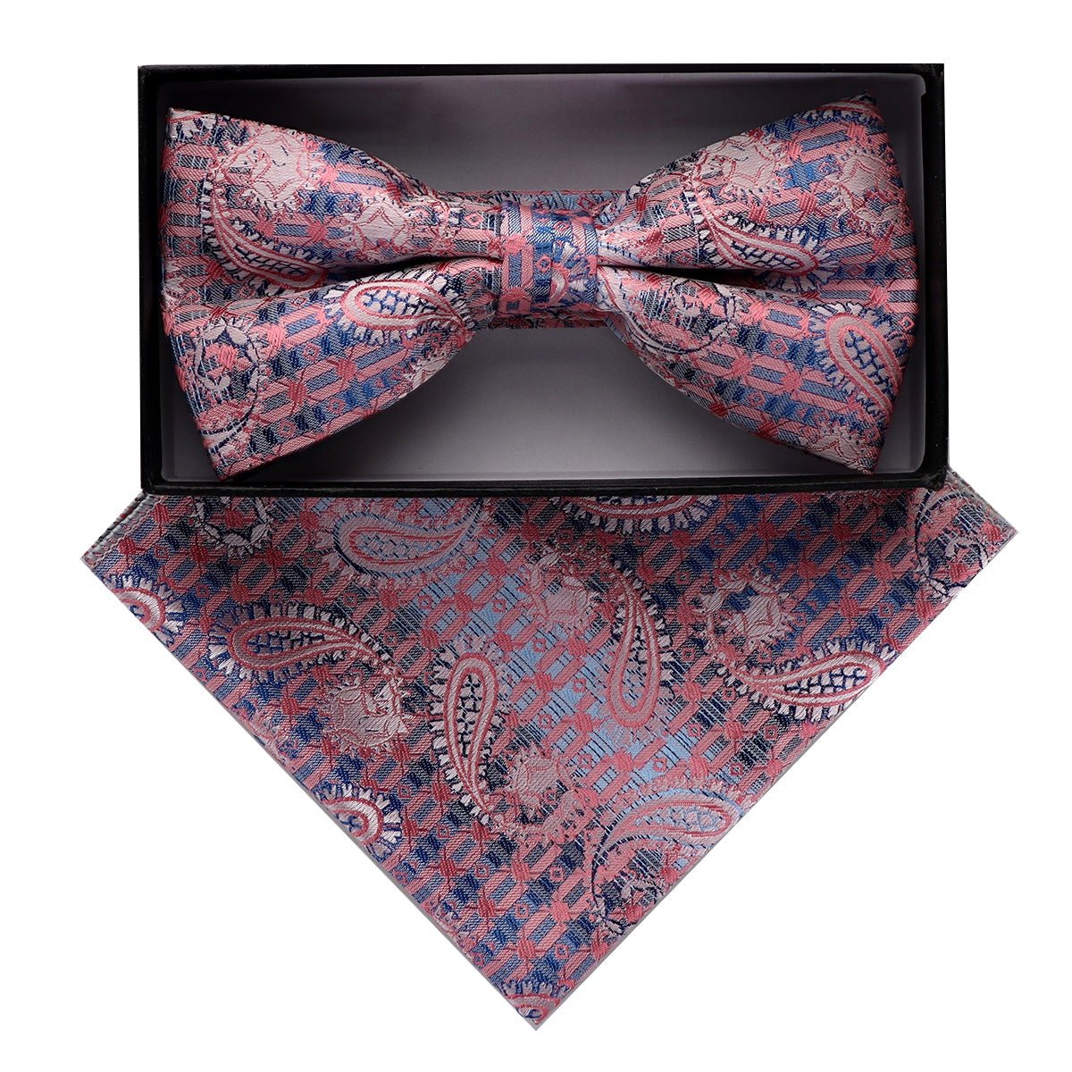 Vittorio Farina Men's Paisley Design Satin Bow Tie & Pocket Square in Gift Box