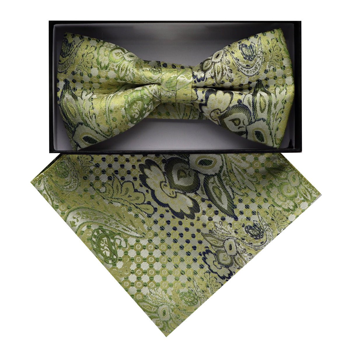 Vittorio Farina Men's Paisley Design Satin Bow Tie & Pocket Square in Gift Box
