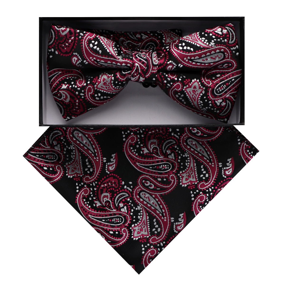 Vittorio Farina Men's Paisley Design Satin Bow Tie & Pocket Square in Gift Box
