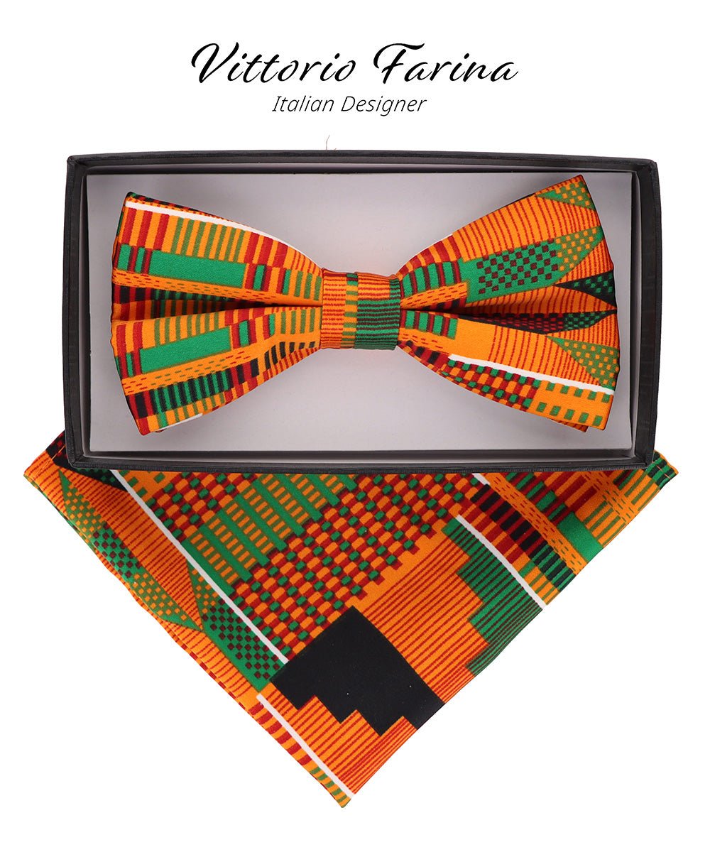 Vittorio Farina Men's Kente Satin Bow Tie & Pocket Square in Gift Box