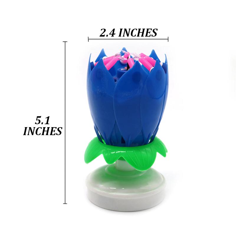 Blue "Happy Birthday" Singing Musical Flower Candle - Rotating Party Light Magical Lotus Music Cake Candles