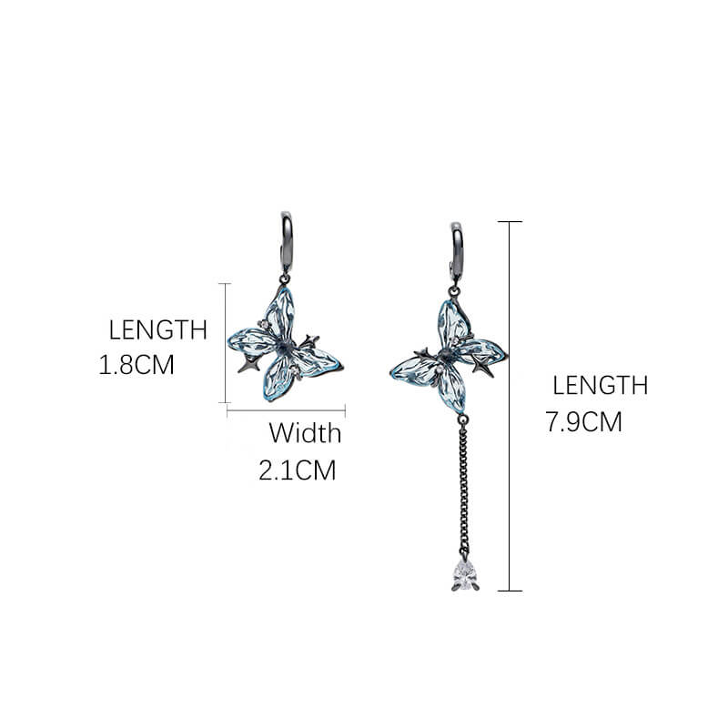 Blue Butterfly Tassel Asymmetrical Drop Earrings