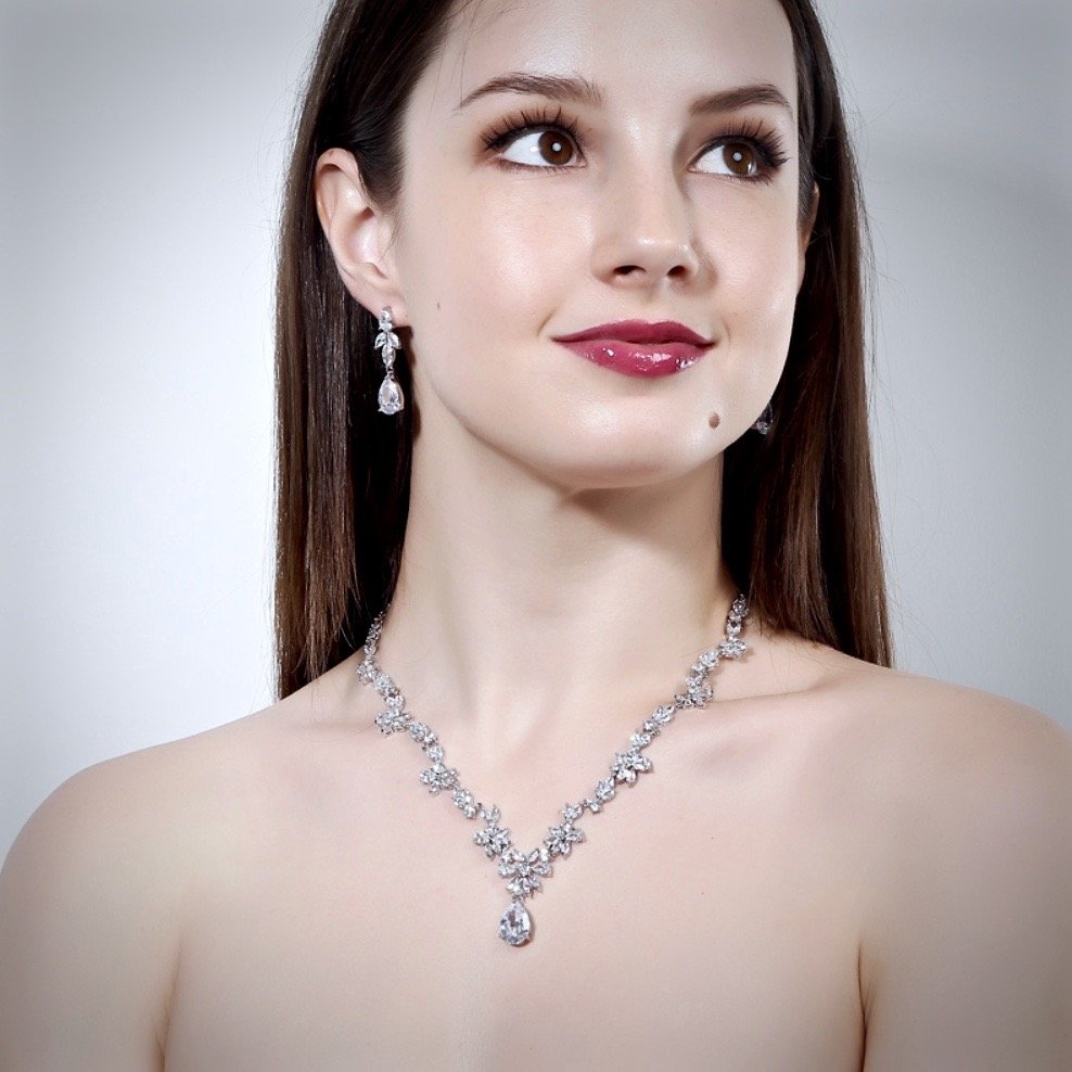 Amber - Cubic Zirconia Bridal Jewelry Set - Available in Silver, Yellow Gold and Rose Gold