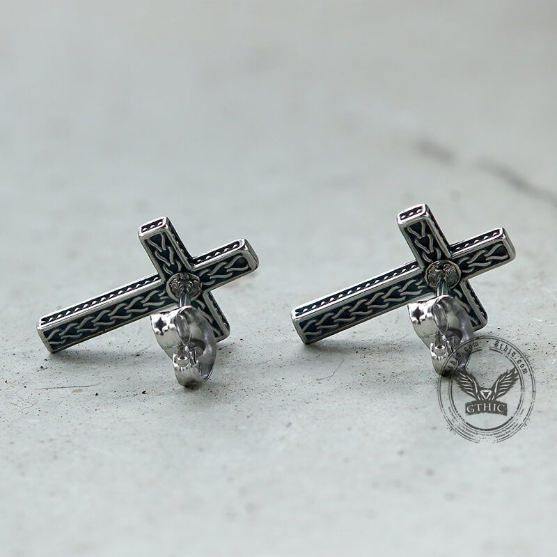 Chain Pattern Cross Stainless Steel Stud Earring