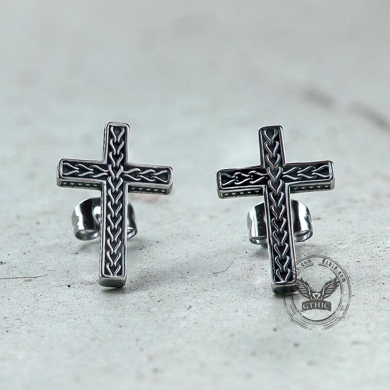 Chain Pattern Cross Stainless Steel Stud Earring
