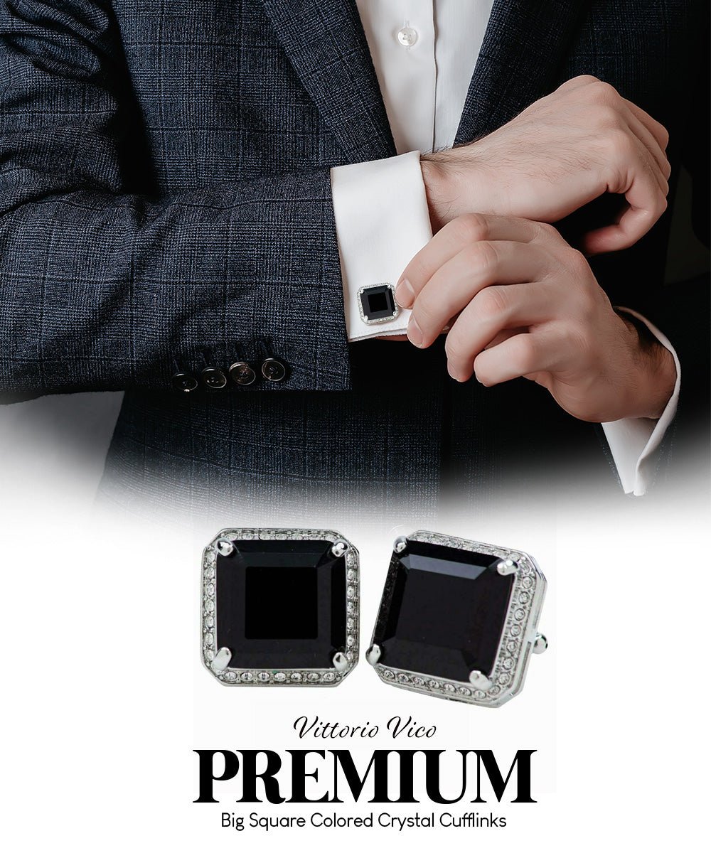 Vittorio Vico Large Big Square Crystal Colorstone Cufflinks: CL 70XX Series