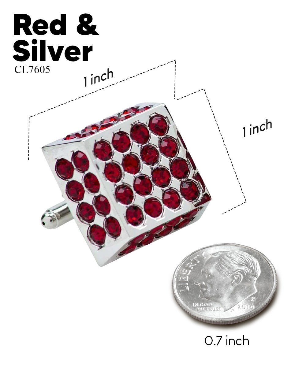 Vittorio Vico Men's Large Square Studded Colored Crystal Cufflinks: CL76XX Series