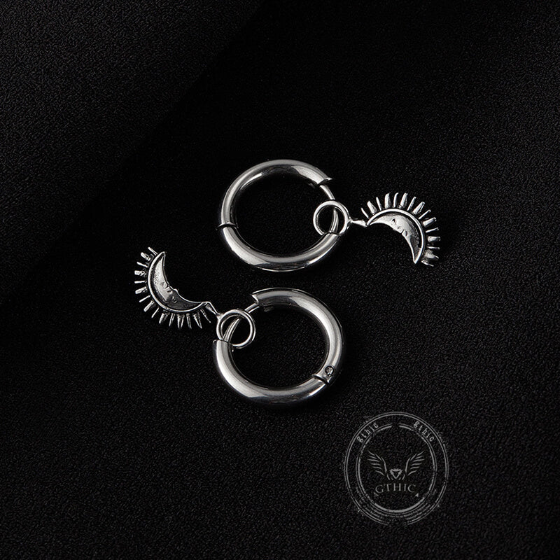 Crescent Moon Stainless Steel Hoop Earrings