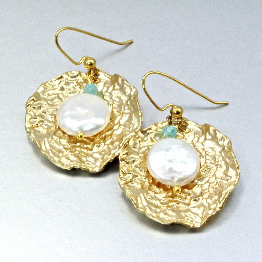 Hawaiian Dream - Cultured Pearl and Blue Chalcedony Earrings