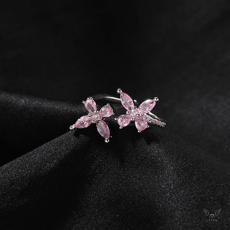 Double Butterfly Zircon Brass Open Ring
