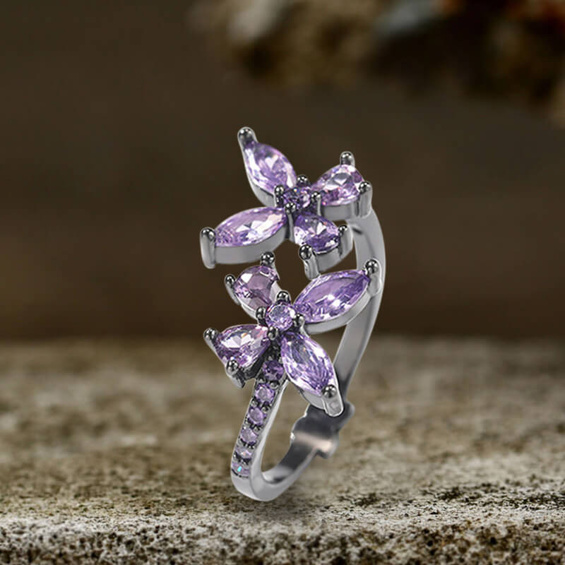 Double Butterfly Zircon Brass Open Ring