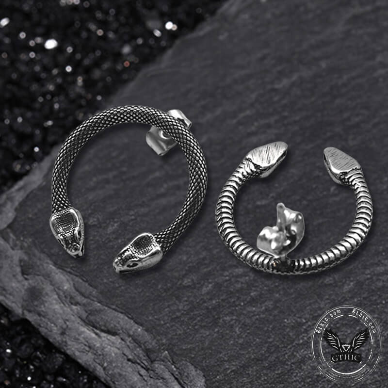 Double Head Snake Stainless Steel Stud Earrings