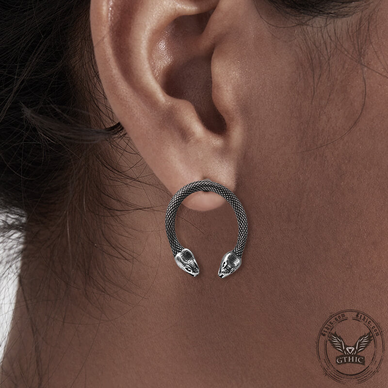 Double Head Snake Stainless Steel Stud Earrings