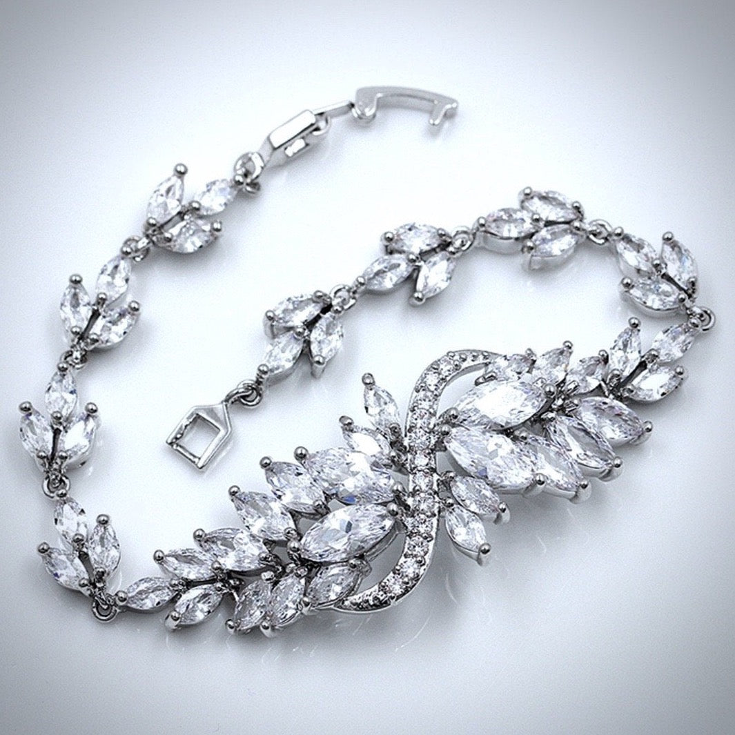 "Azalea" - Cubic Zirconia Bridal Bracelet and Earrings Set