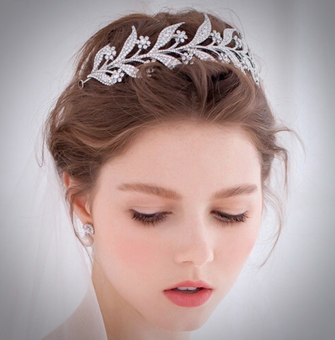 Lady Mary - Micro-Pave Crystal Bridal Half Tiara Headband - Available in Silver, Rose Gold and Yellow Gold