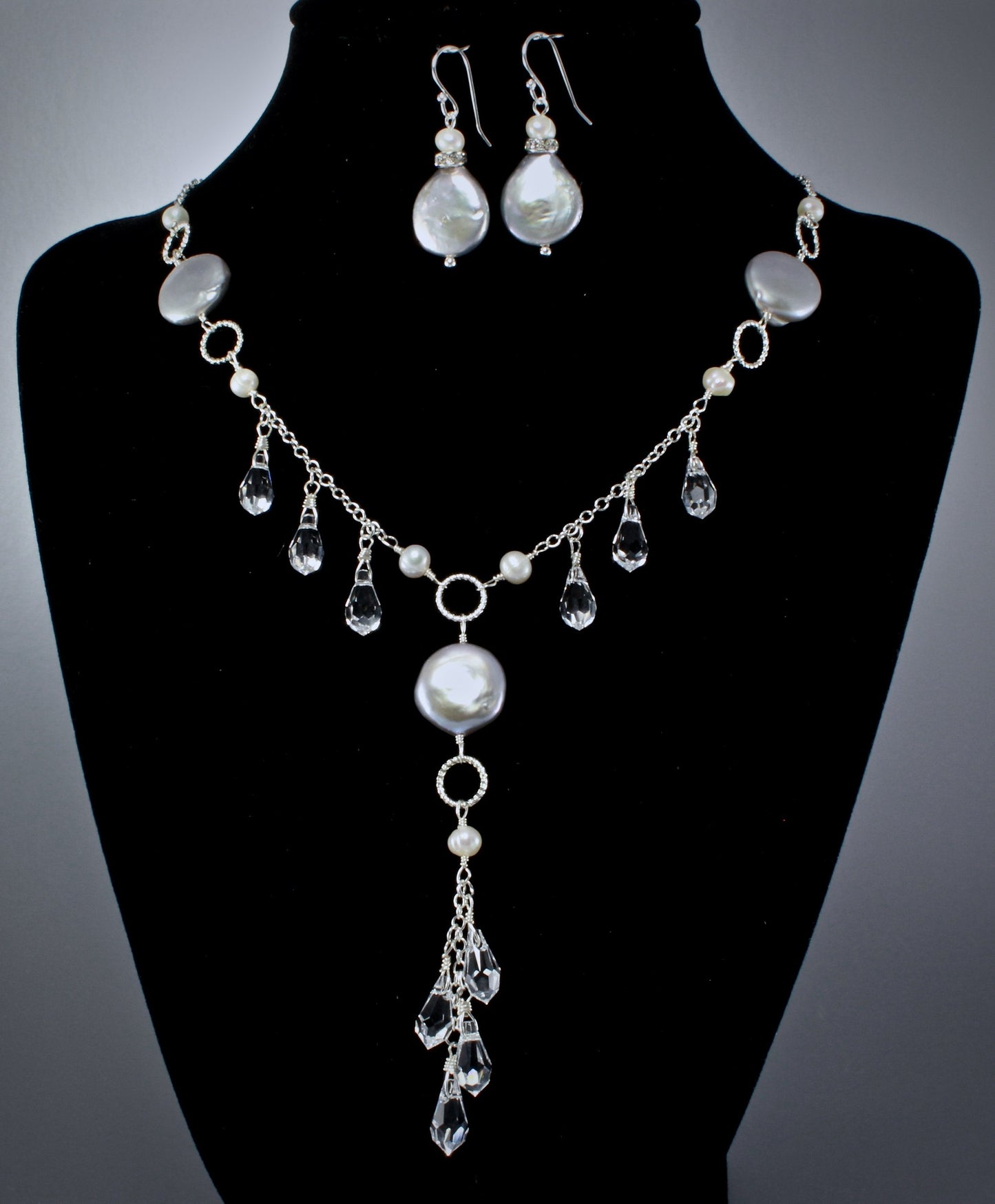 "Suzanne" - Swarovski Crystal and Freshwater Pearl Bridal Necklace and Earrings Set