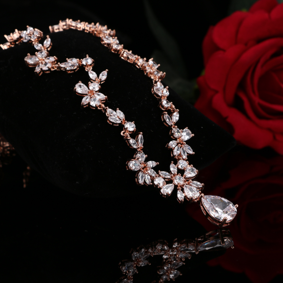 Amber - Cubic Zirconia Bridal Jewelry Set - Available in Silver, Yellow Gold and Rose Gold