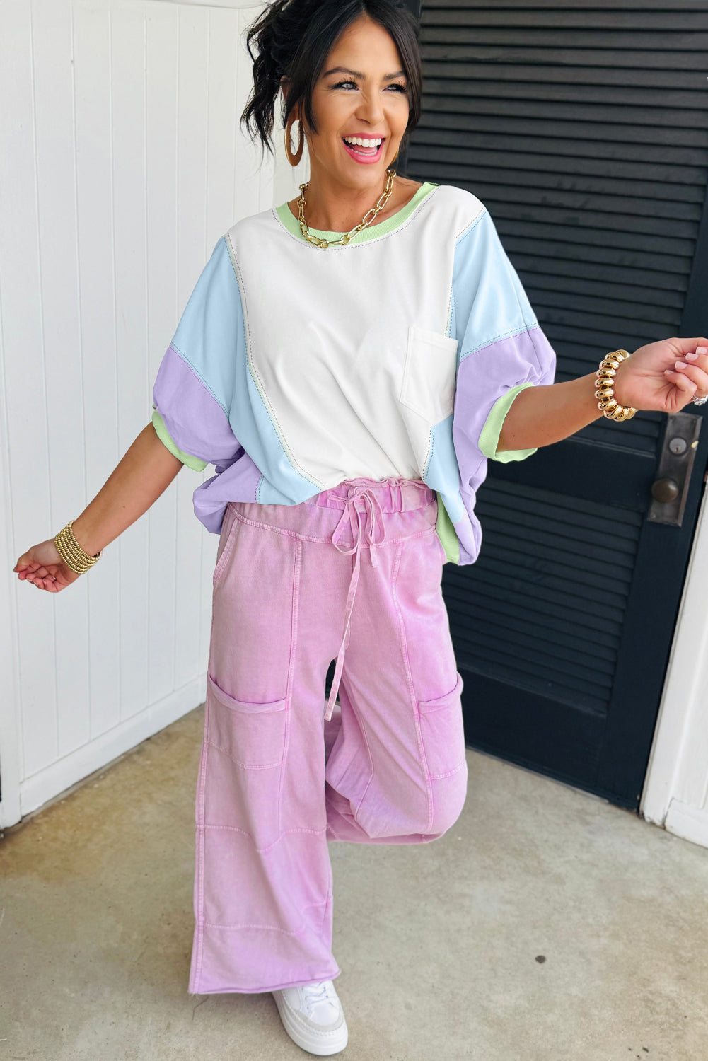 Colorblock Patchwork Oversized Tee