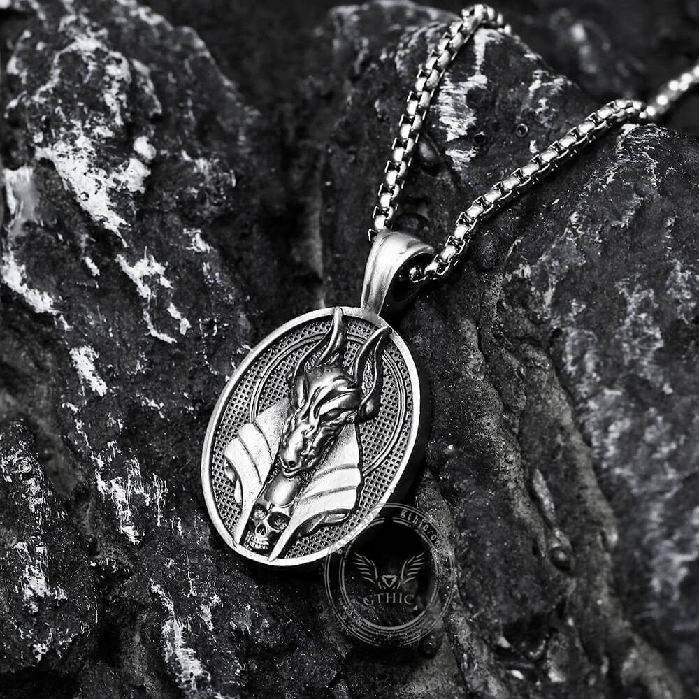 Egyptian God of Death Anubis Pure Tin Skull Necklace