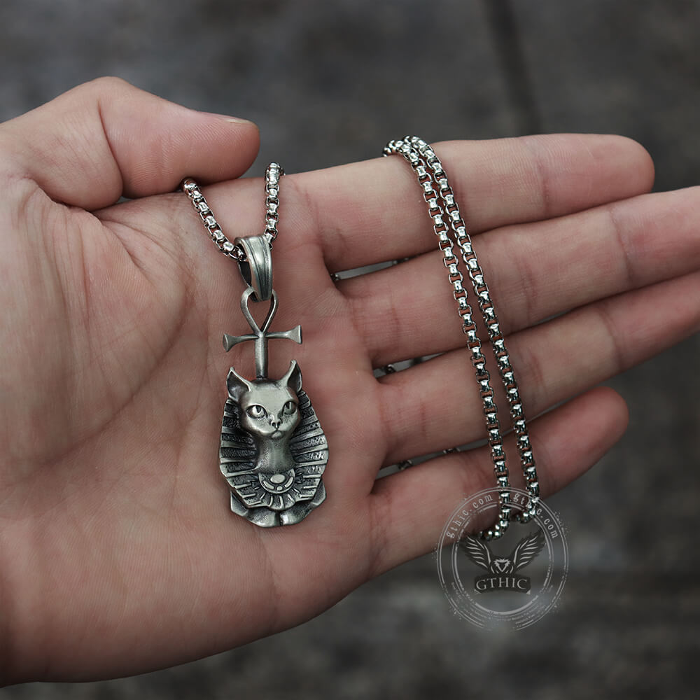 Egyptian Pharaoh Cat Mafdet Pure Tin Necklace
