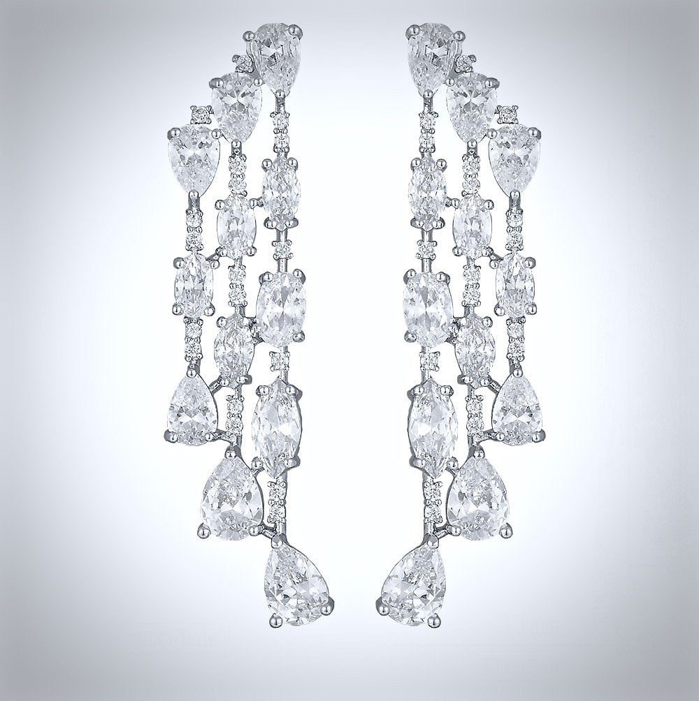 Ornella - Silver Cubic Zirconia Bridal Earrings