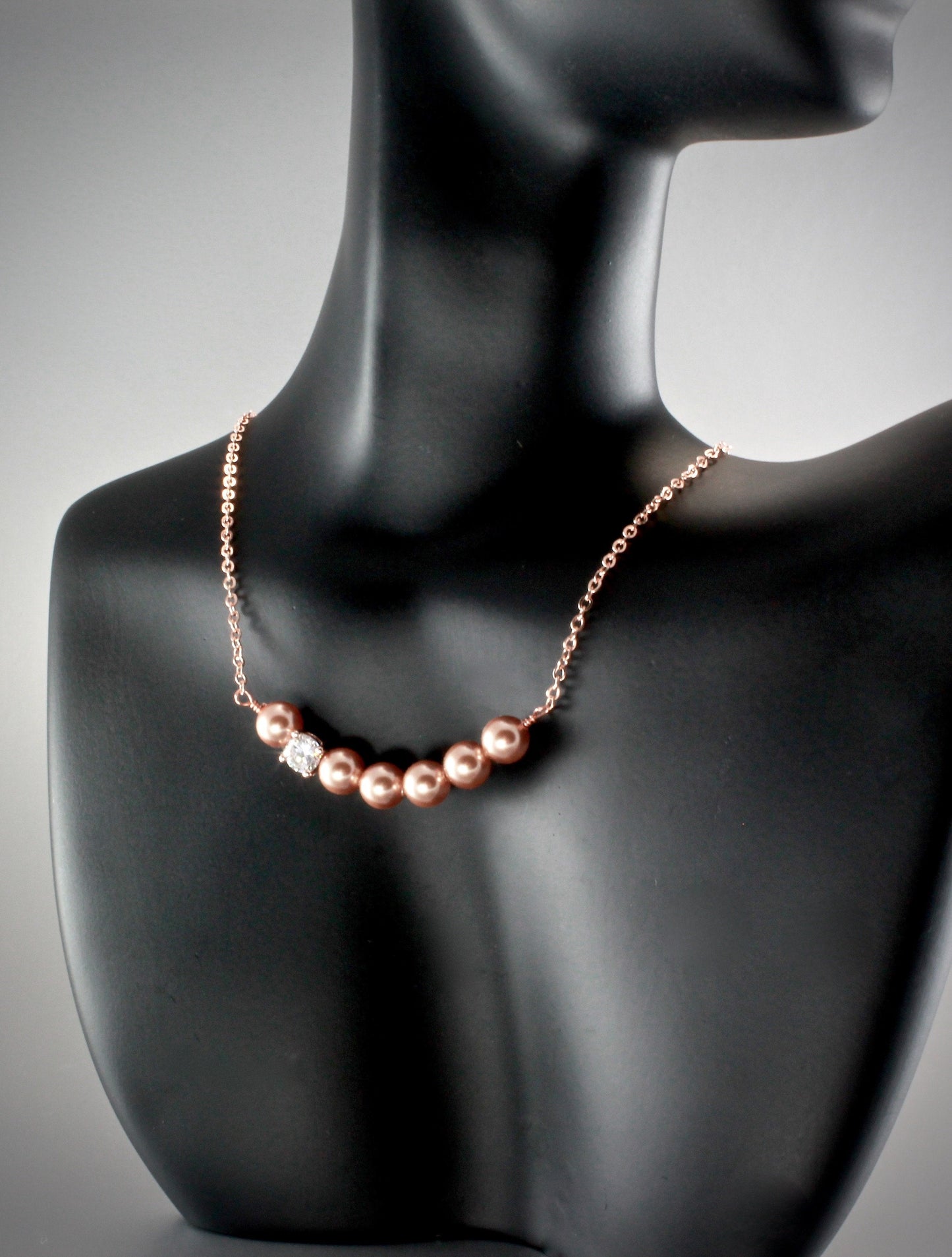 "Prelude" - Swarovski Pearl and Rose Gold Bridal Necklace