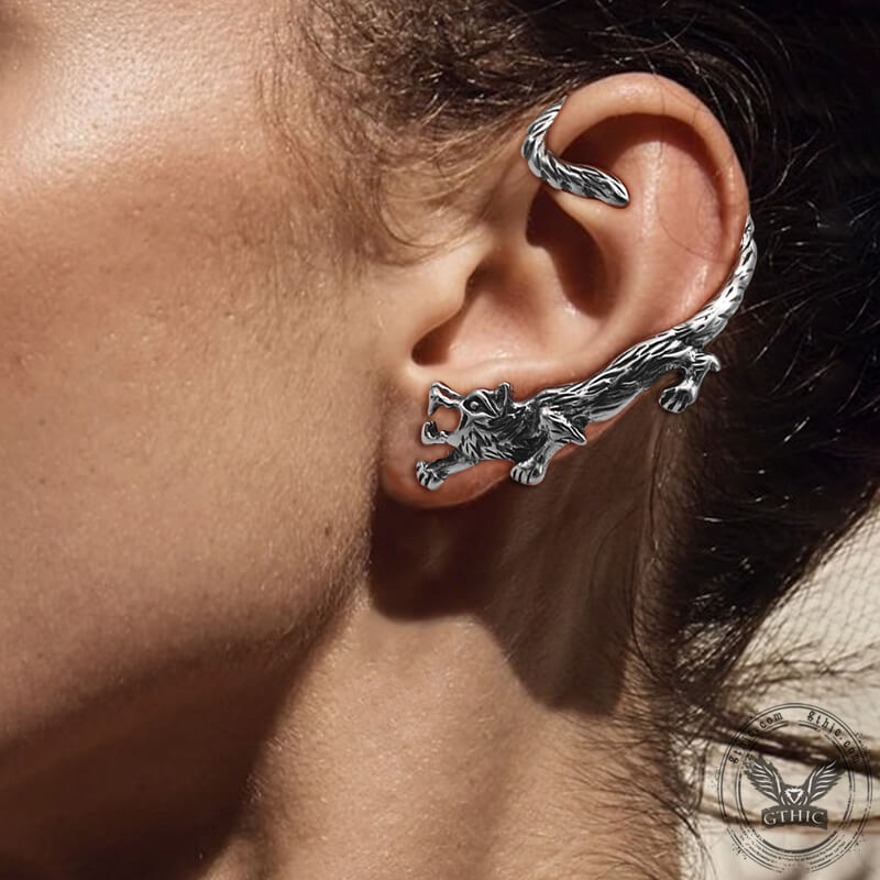 Ferocious Wolf Stainless Steel Stud Earrings