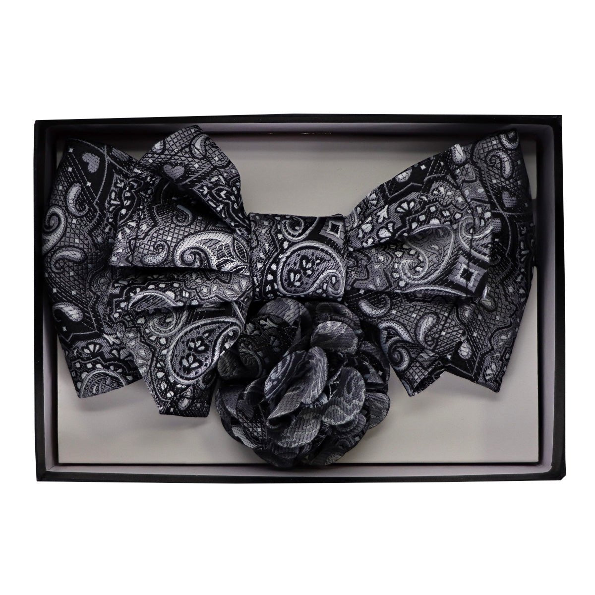 Vittorio Farina Men's Design XL Bow Tie, Pocket Square and Flower Lapel Pin in Gift Box