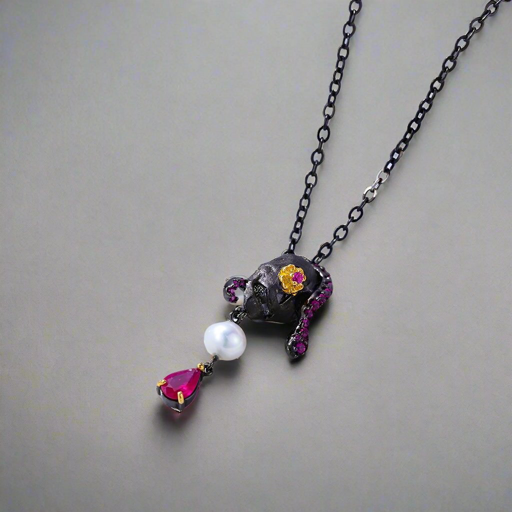 Gothic Skull with Freshwater Pearl Necklace